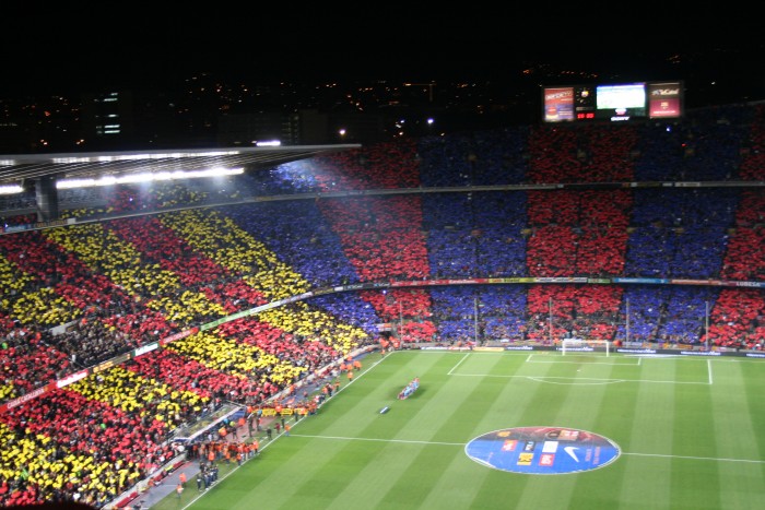Mosaic with the F.C. Barcelona colours