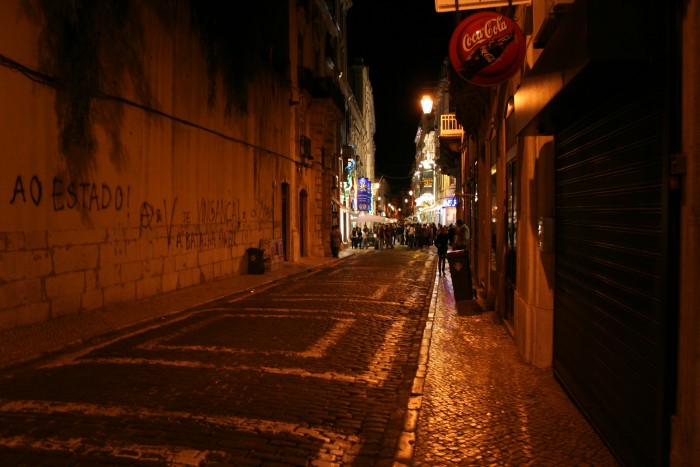 The street were our hostal was, the night we arrived